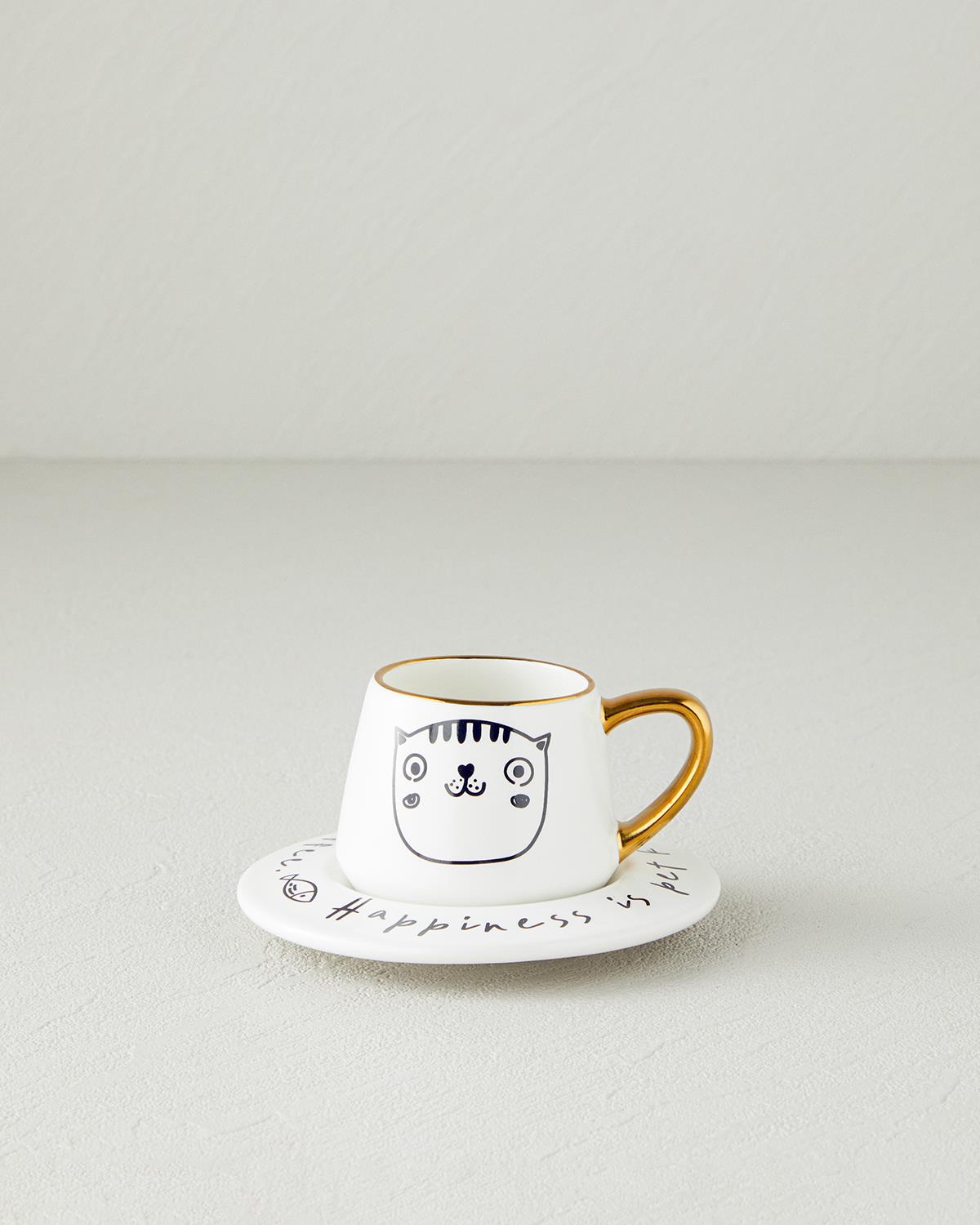 Professionelle Neue Bone China Kaffeetassenset mit Niedlicher Katze Schwarz Gold
