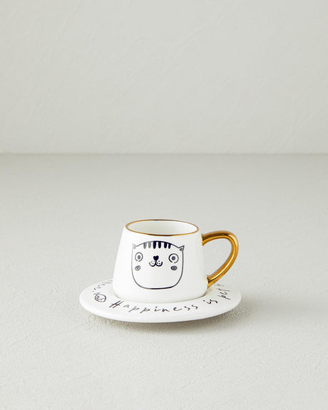 Professional Grade New Bone China Cute Cat Coffee Cup Set Black Gold