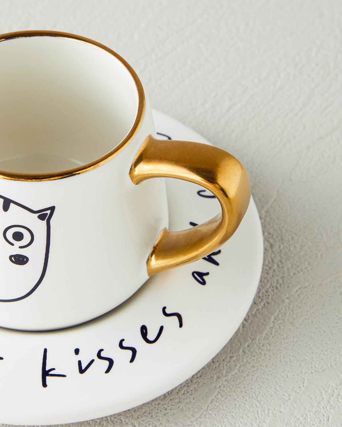Professionelle Neue Bone China Kaffeetassenset mit Niedlicher Katze Schwarz Gold