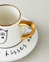 Professionelle Neue Bone China Kaffeetassenset mit Niedlicher Katze Schwarz Gold