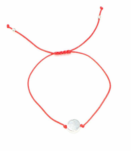 Sterling Silver White Round Charm Bracelet - Red String Adjustable