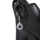 Sterling Silver Double Halo Teardrop Sapphire Zircon Drop Earrings