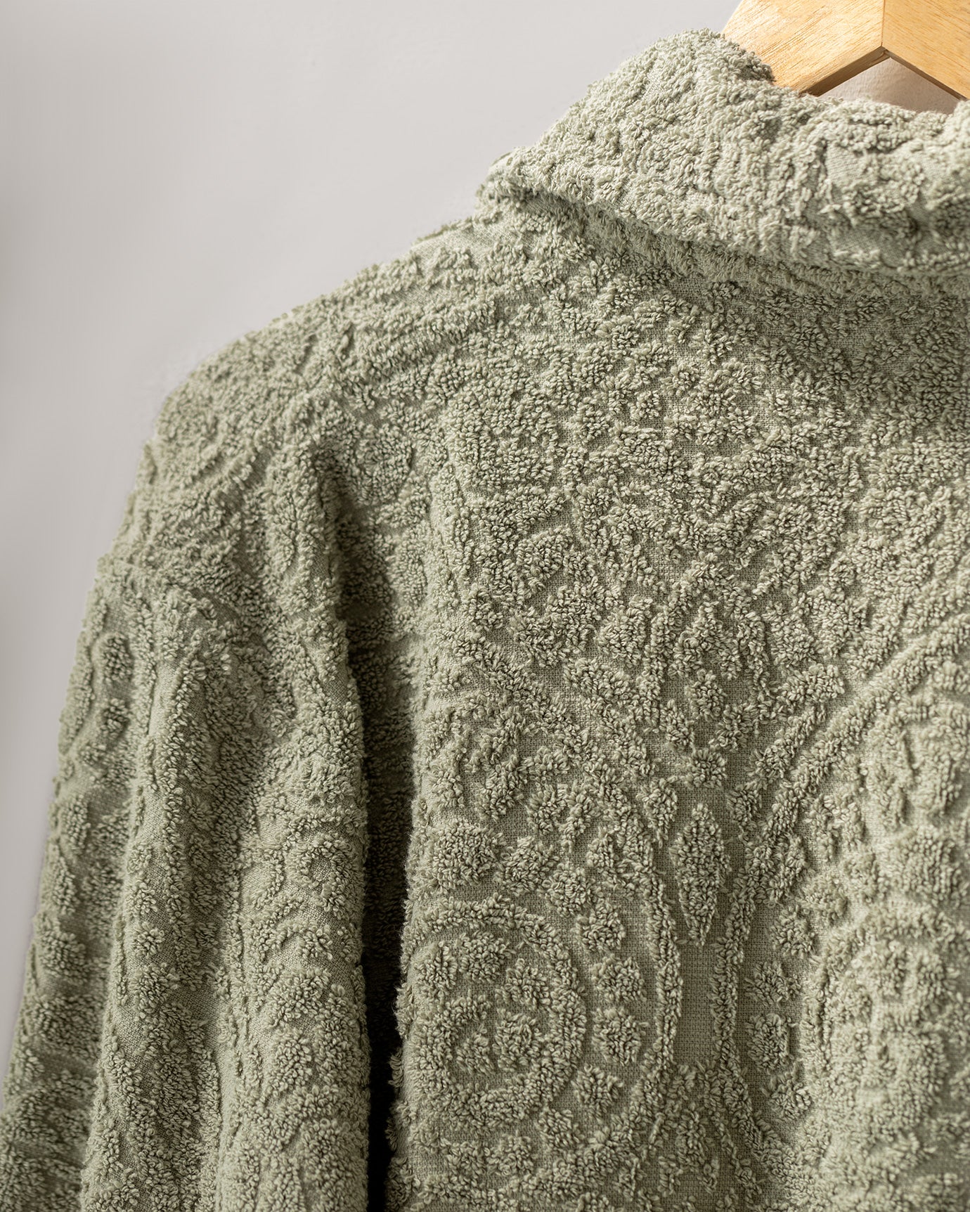 Peignoir unisexe 100 % coton jacquard à col châle, kaki