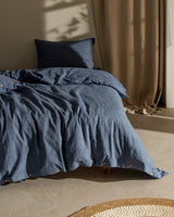 Indigo Dobby Weave 100% Cotton Family Size Duvet Cover Bedding Set
