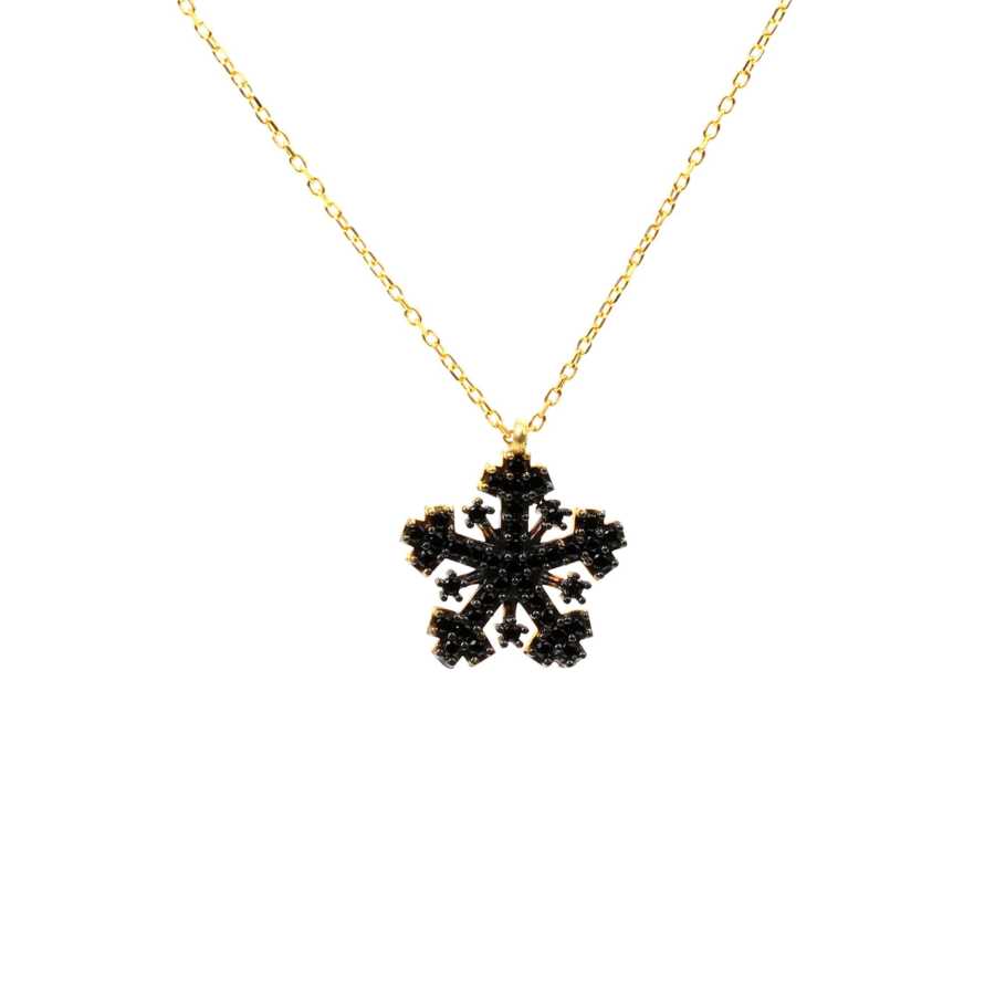 Premium 925 Sterling Silver Black Stone Snowflake Necklace