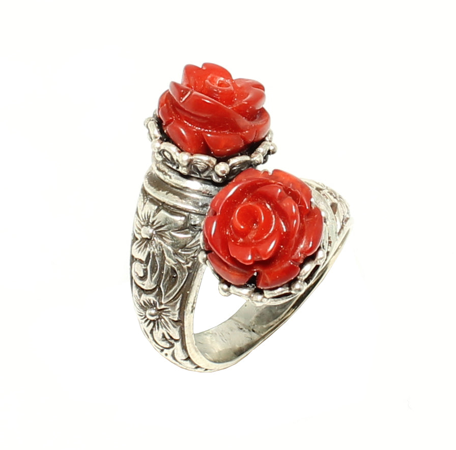 Premium 925 Sterling Silver Rose Coral Constantinople Design Ring