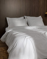 Double Size 100% Cotton Washed Duvet Cover Set - Linen-Look White & Beige Bedding