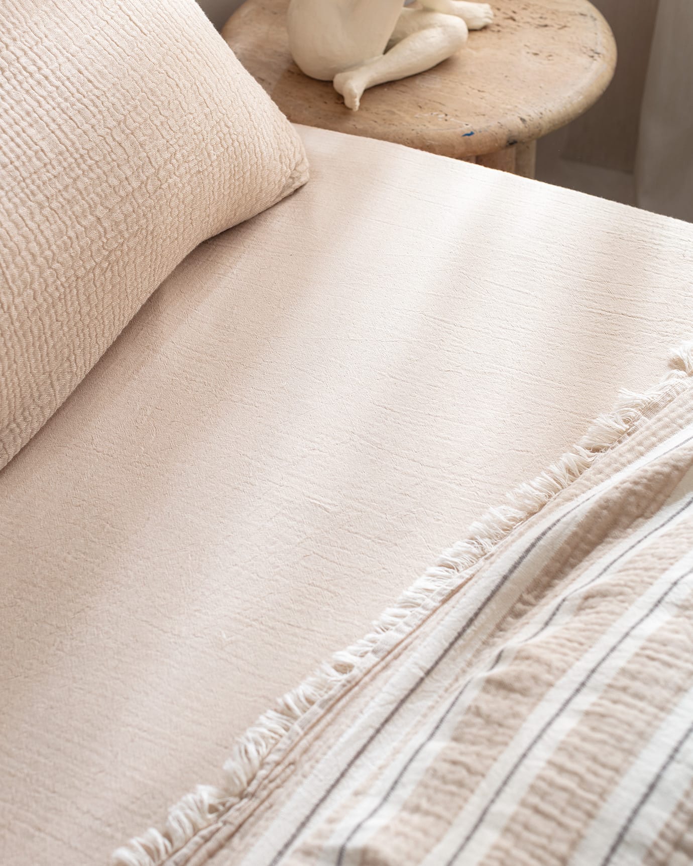 Single Muslin Cotton Fitted Bedspread Set - Ecru Beige