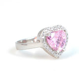 925 Sterling Silver Heart Rose Quartz & Zircon Halo Ring