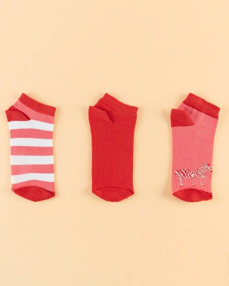Women's Zebra Print Ankle Socks - 3 Pair Pack