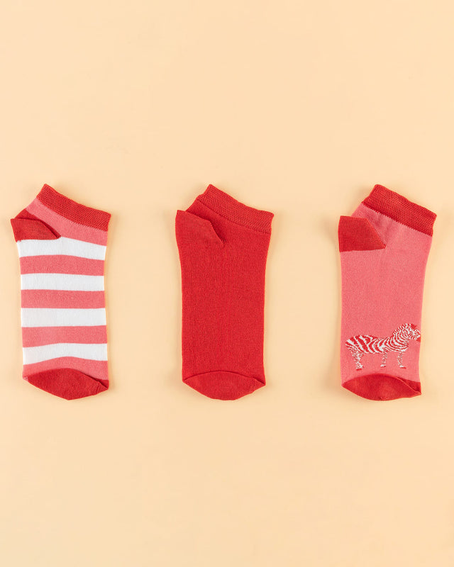 Women's Zebra Print Ankle Socks - 3 Pair Pack