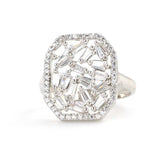 925 Sterling Silver Square Baguette Zircon Statement Ring