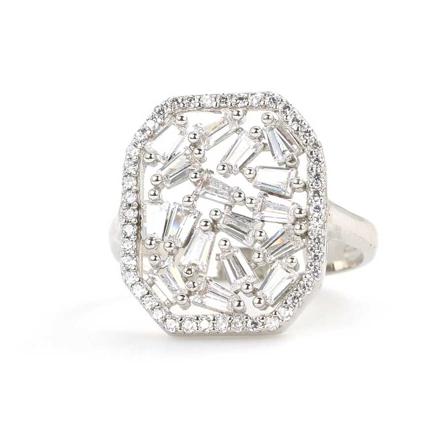 925 Sterling Silver Square Baguette Zircon Statement Ring