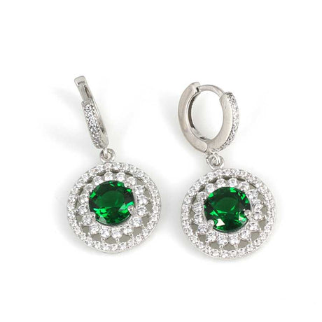 925 Sterling Silver Double Halo Round Emerald Zircon Earrings