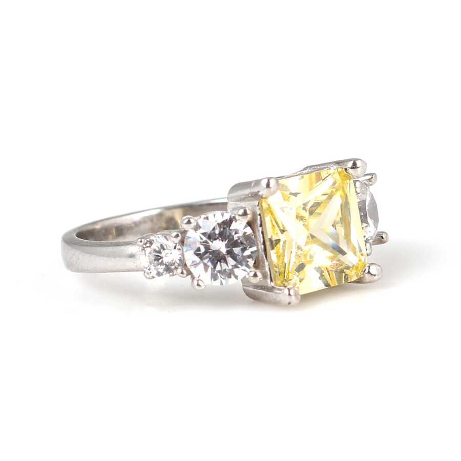 Premium Sterling Silver Square Citrine Gemstone Ring
