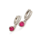 Sterling Silver Synthetic Ruby & Zircon Round Hoop Earrings