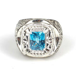 Artisan Engraved 925 Sterling Silver Aquamarine Men's Ring
