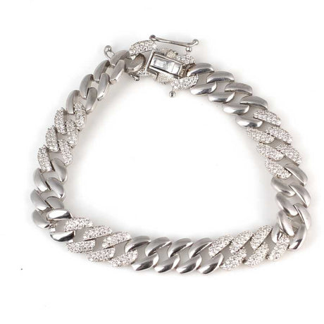 925 Sterling Silver Curb Chain Bracelet with Dazzling Zircon Accents