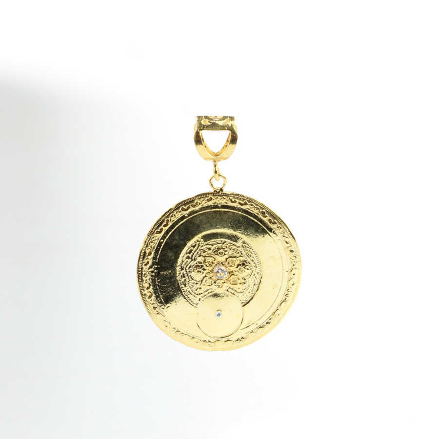 925 Sterling Silver Medallion Pendant - Heart & Flowers with Zircon