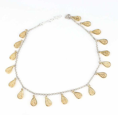 925 Sterling Silver Filigree Drop Anklet - Handmade Ankle Jewelry