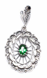 Sterling Silver Green Zircon Filigree Pendant - Handcrafted Elegance