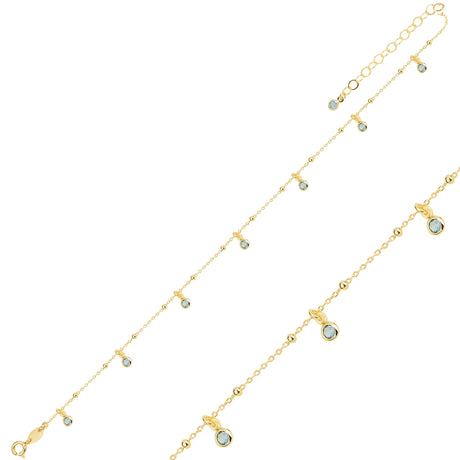 Rose Gold Plated Sterling Silver Anklet - Minimalist Bezel Set Swarovski