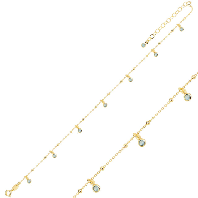 Rose Gold Plated Sterling Silver Anklet - Minimalist Bezel Set Swarovski