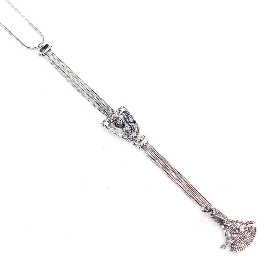 Sterling Silver Eagle Pendant Long Necklace - Oxidized Finish
