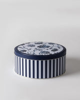 Decorative Metal Storage Box - Liana Blue & White Round Design