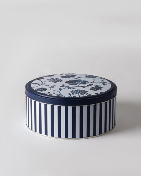 Decorative Metal Storage Box - Liana Blue & White Round Design