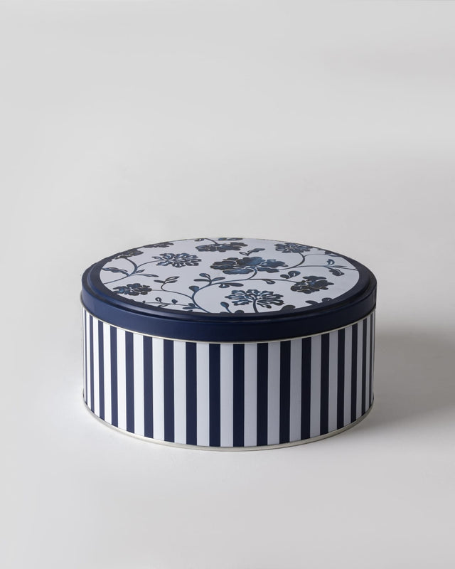 Decorative Metal Storage Box - Liana Blue & White Round Design