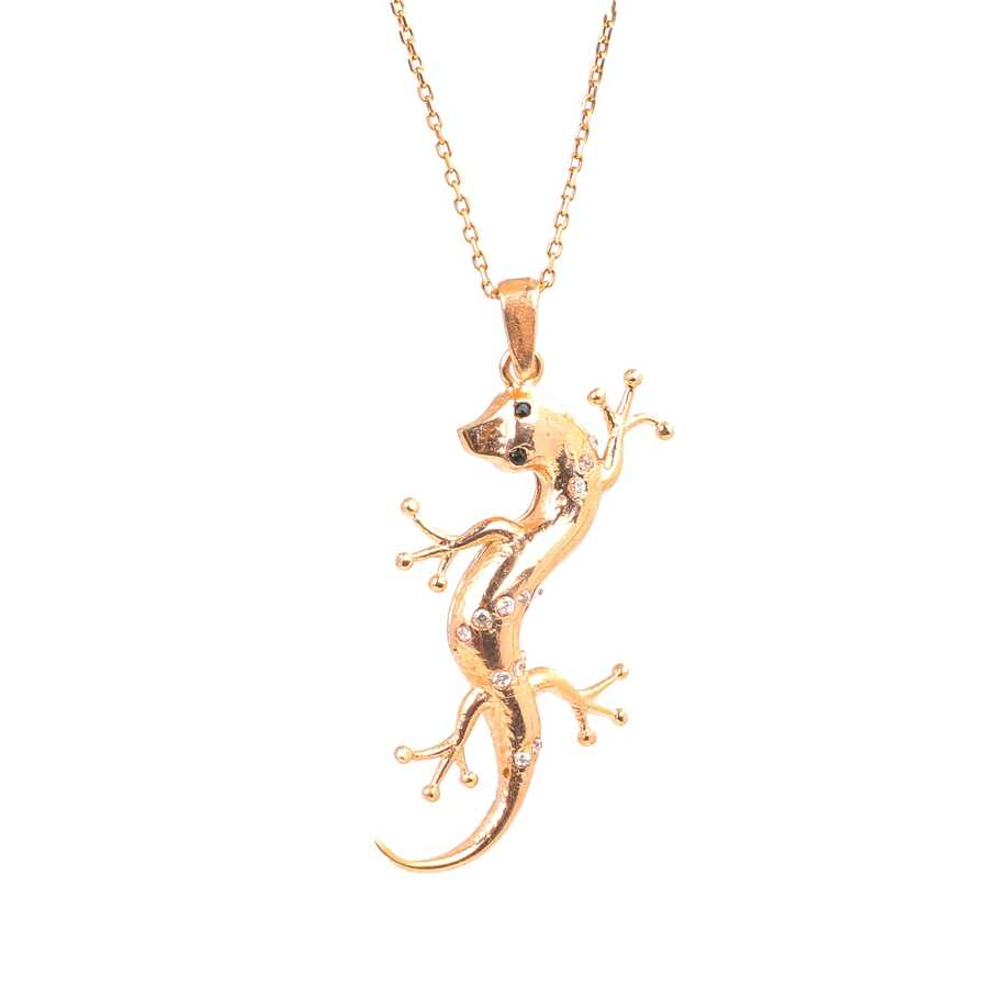 Sterling Silver Zircon Pendant Necklace - Elegant Lizard Design