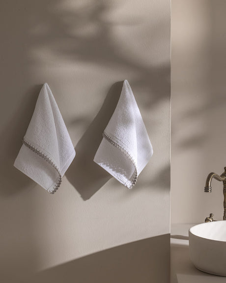 Camille Crocheted 2-Piece 100% Cotton Hand Towel Set - White and Grey