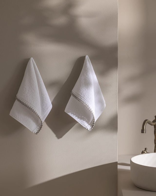 Camille Crocheted 2-Piece 100% Cotton Hand Towel Set - White and Grey