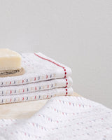 Lot de 4 serviettes à main en coton doux et absorbant - Ensemble salle de bain et cuisine blanc et rouge