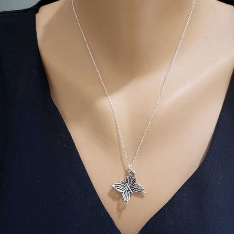 925 Sterling Silver Butterfly Pendant Necklace - Elegant Design