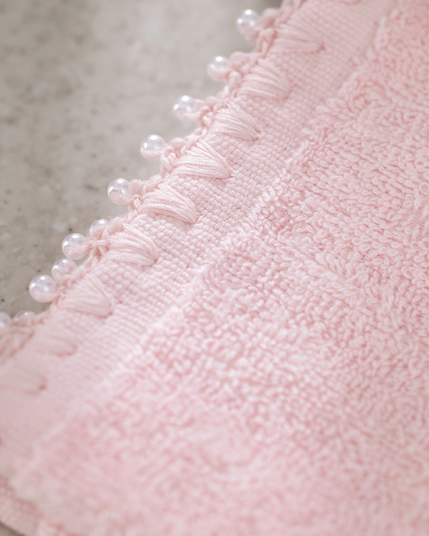 100% Cotton Hand Towel Set - 2 Pack with Crocheted Trim - Powder Pink