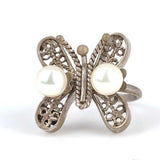 Handcrafted Sterling Silver Pearl Butterfly Filigree Ring