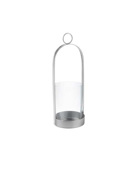 Stainless Steel & Glass Candle Holder - Modern Silver Finish