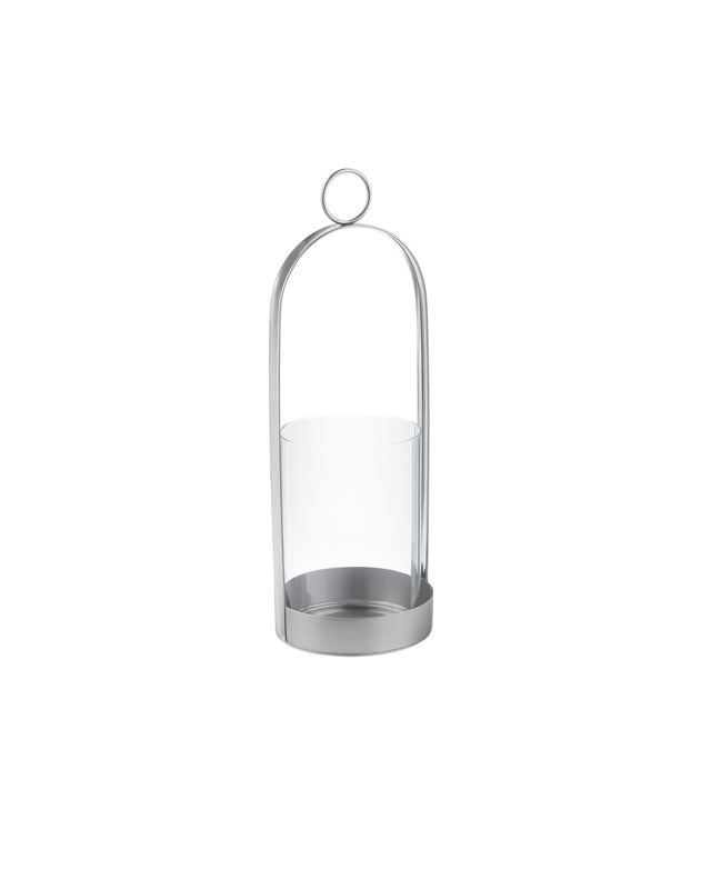 Stainless Steel & Glass Candle Holder - Modern Silver Finish