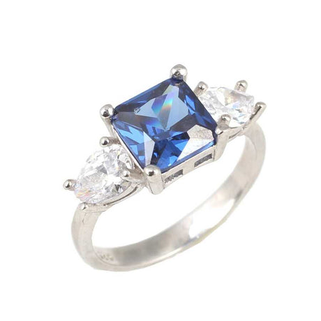 Elegant 925 Sterling Silver Square Synthetic Sapphire Ring