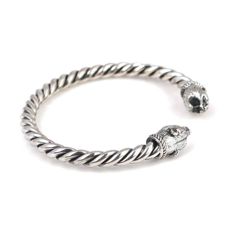 925 Sterling Silver Men's Bracelet - Bear Head Twisted Cuff