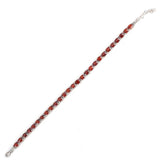 925 Sterling Silver Oval Synthetic Ruby Line Bracelet - Classic Style