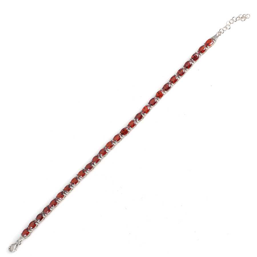 925 Sterling Silver Oval Synthetic Ruby Line Bracelet - Classic Style