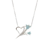 Sterling Silver Turquoise & Zircon Heart & Tulip Pendant Necklace