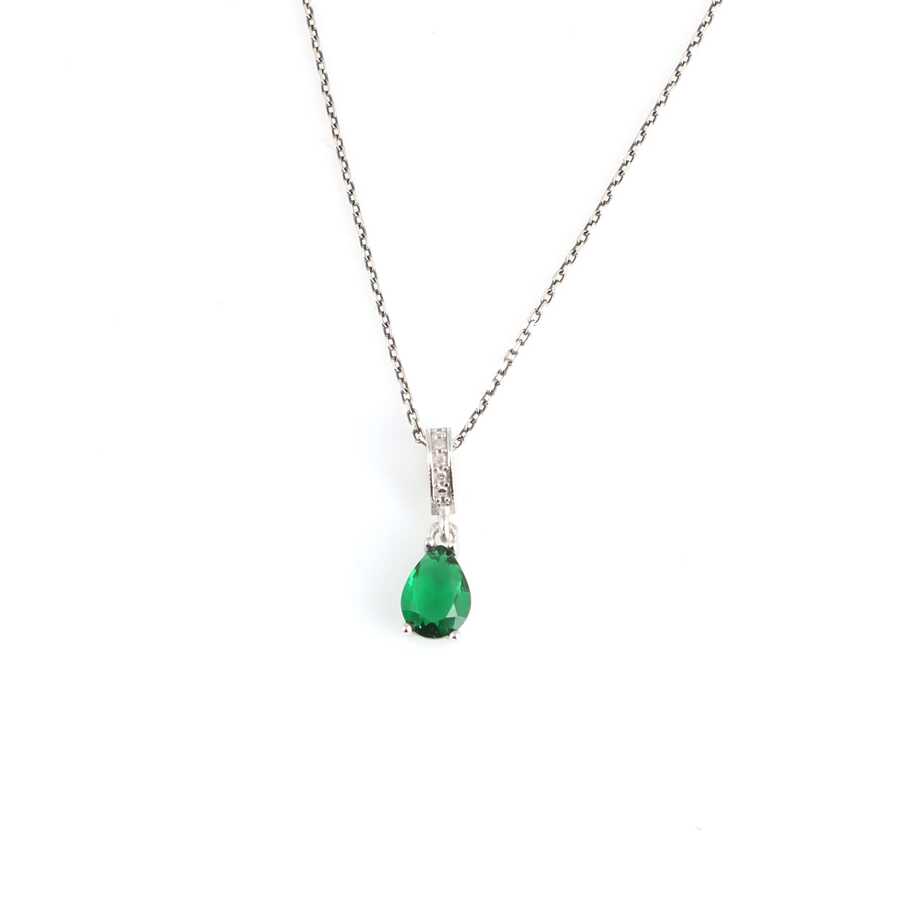 925 Sterling Silver Teardrop Synthetic Emerald Necklace