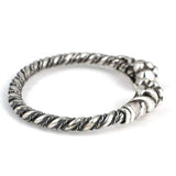 Sterling Silver Leaf & Ball Design Twisted Open Cuff Bracelet