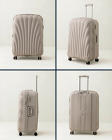 Large Beige Hardshell Rolling Travel Suitcase