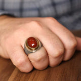 925 Sterling Silver Men's Ring - Oval Agate & Bronze Accent
