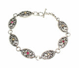 Sterling Silver & Bronze Antique Bracelet - Red Zircon Oval Design